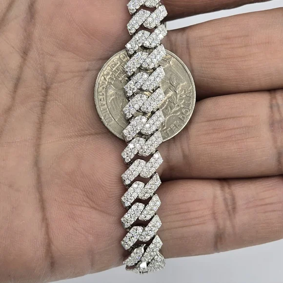 925 Sterling Silver Moissanite Diamond Bracelet 10mm 7.5 Inches